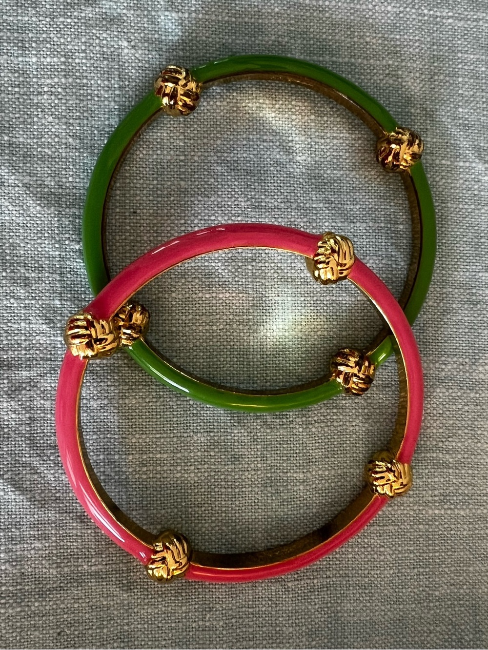Lilly Pulitzer Pink and Green Enamel Knot Bangle Set